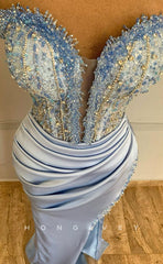 L1818 - Sexy Satin Fitted Glitter Sweetheart Strapless Sleeveless Beaded Ruched Party Prom Evening Dress