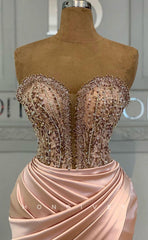 L1819 - Sexy Satin Fitted Glitter Sweetheart Strapless Sleeveless Empire Draped Beaded Party Prom Evening Dress