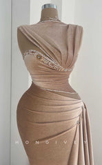 L1978 - Sexy Satin Trumpt High Neck Sleeveless Empire Ruched With Train Party Prom Evening Dress