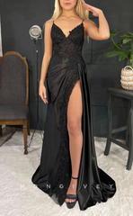 L2098 - Sexy Satin A-Line V-Neck Spaghetti Straps Empire Beaded Appliques Party Prom Evening Dress