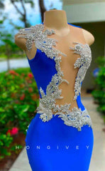 L2186 - Sexy Satin Trympet Round Sleeveless Empire Beaded Appliques Party Prom Evening Dress For Black Girl