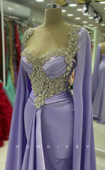 L2419 - Sexy Satin Trumpet Sweetheart Empire Ruched Beaded With Bolero And Train Party Prom Evening Dress