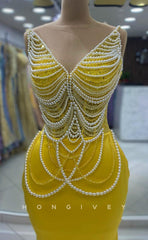 L2420 - Sexy Satin Trumpet V-Neck Sleeveless  Empire Sequined Beaded Party Prom Evening Dress