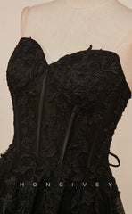L2474 - Sexy Tulle A-Line Sweetheart Strapless Empire Beaded Appliques Party Prom Evening Dress