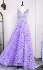 L2481 - Sexy Tulle A-Line V-Neck Sleeveless Empire Appliques Beaded Party Prom Evening Dress