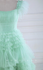 L2486 - Sexy Tulle A-Line Square Straps Appliques Empire Tiered Party Prom Evening Dress