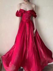Classy A Line Party Dress Outfits Off the Shoulder Satin Long Prom Dress