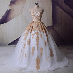 Vestido Gold Lace Appliques Wedding Dresses Princess Ball Gowns
