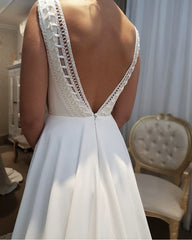 Lace Backless Wedding Boho Dress With Pockets