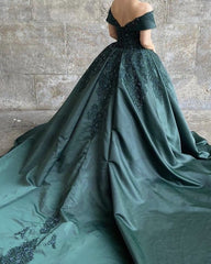 Lace Beaded Off The Shoulder Satin Ball Gown Dresses