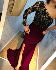 Lace Embroidery One Shoulder Evening Dresses Split Mermaid Gowns