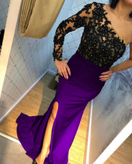Lace Embroidery One Shoulder Evening Dresses Split Mermaid Gowns