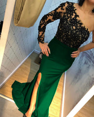 Lace Embroidery One Shoulder Evening Dresses Split Mermaid Gowns