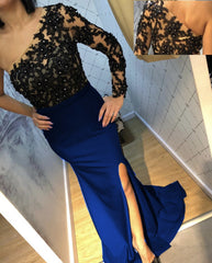 Lace Embroidery One Shoulder Evening Dresses Split Mermaid Gowns
