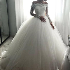 Lace Long Sleeves Tulle Ball Gowns Wedding Dresses Off The Shoulder
