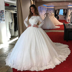 Lace Long Sleeves Tulle Ball Gowns Wedding Dresses