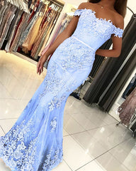Lace Mermaid Prom Dresses Off Shoulder Formal Gowns