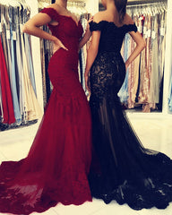 Tulle Appliques Mermaid Prom Dresses Off Shoulder