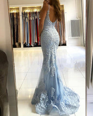 Lace Mermaid V Neck Dresses Spaghetti Straps