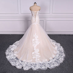 Strapless Mermaid Lace Wedding Dresses Trumpet Bride Dress