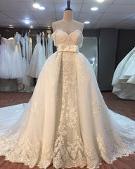 Lace Off Shoulder Mermaid Wedding Dresses Removable Skirt