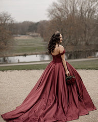 Lace Off Shoulder Satin Wedding Dresses Ball Gowns