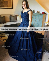 Lace Pearl Beaded V Neck Off Shoulder Ball Gowns