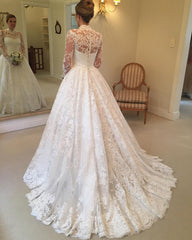 Vintage Lace Princess Wedding Dress High Neck Long Sleeves