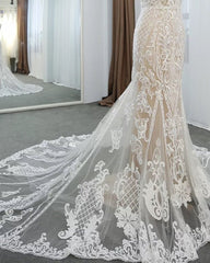 Lace V Neck Mermaid Wedding Dresses