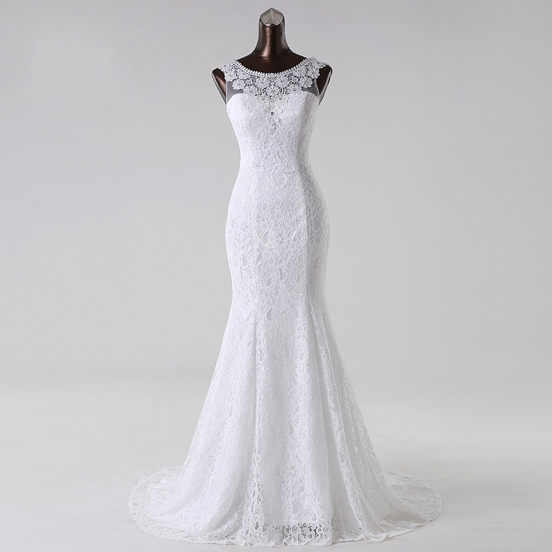 Long Scoop Lace Mermaid Wedding Dresses Bridal Dress