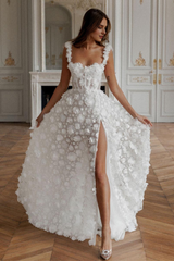 Weitese Formal Wear Dresses 3D Flower Lace-up Back Side High Split Evening Dress Wedding Dress Prom Dress Shops