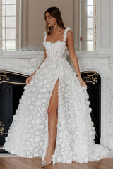 Weitese Formal Wear Dresses 3D Flower Lace-up Back Side High Split Evening Dress Wedding Dress Prom Dress Shops