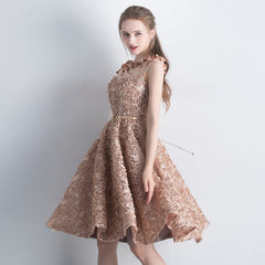 Lace Short Cute A-line Round Neckline Homecoming Dress, Lace Party Dress Formal Dress