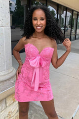 Lace Sweetheart Pink Strapless Bodycon Homecoming Dress TN431
