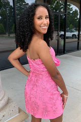 Lace Sweetheart Pink Strapless Bodycon Homecoming Dress TN431