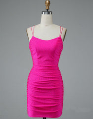 Lace Up Spaghetti Straps Short Homecoming Dress Hot Pink Dance Dress HD0134