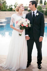 Lace A-Line Beading Ivory Half Sleeve Wedding Dress WD145