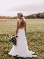 Lace Bodice Tulle Skirt Backless Bridal Gown Minimalist Wedding Dresses TN218