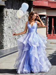 Babaroni Prom Dresses V-Neck Sleeveless Tulle Ball Gown Lavender
