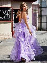 A Line Beaded Top Tulle Ball Gown Lilac