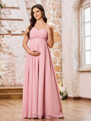 Double Spaghetti Straps Chiffon Maxi Empire Dresses Dusty Rose