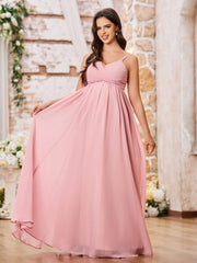 Double Spaghetti Straps Chiffon Maxi Empire Dresses Dusty Rose