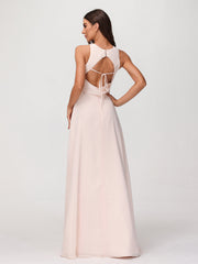 Princess Long Chiffon Dresses with Slit-Peach