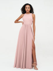 Princess Long Chiffon Dresses with Slit-Dusty Rose