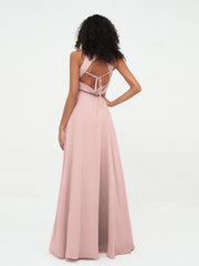 Princess Long Chiffon Dresses with Slit-Dusty Rose