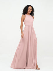 Princess Long Chiffon Dresses with Slit-Dusty Rose