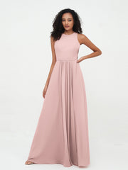 Princess Long Chiffon Dresses with Slit-Dusty Rose