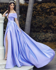Long Satin Split Off The Shoulder Dresses