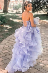 Lavender Ruffles Polka Dot Tulle Beading Lace Senior Prom Gown, CP0979