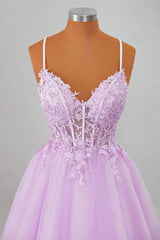 Princess Lavender Straps Appliques Short Party Dress